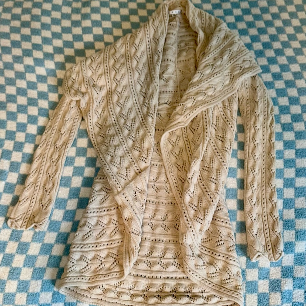CAbi Cream Shawl Neck Women's Knit Cotton Cardigan Sweater,